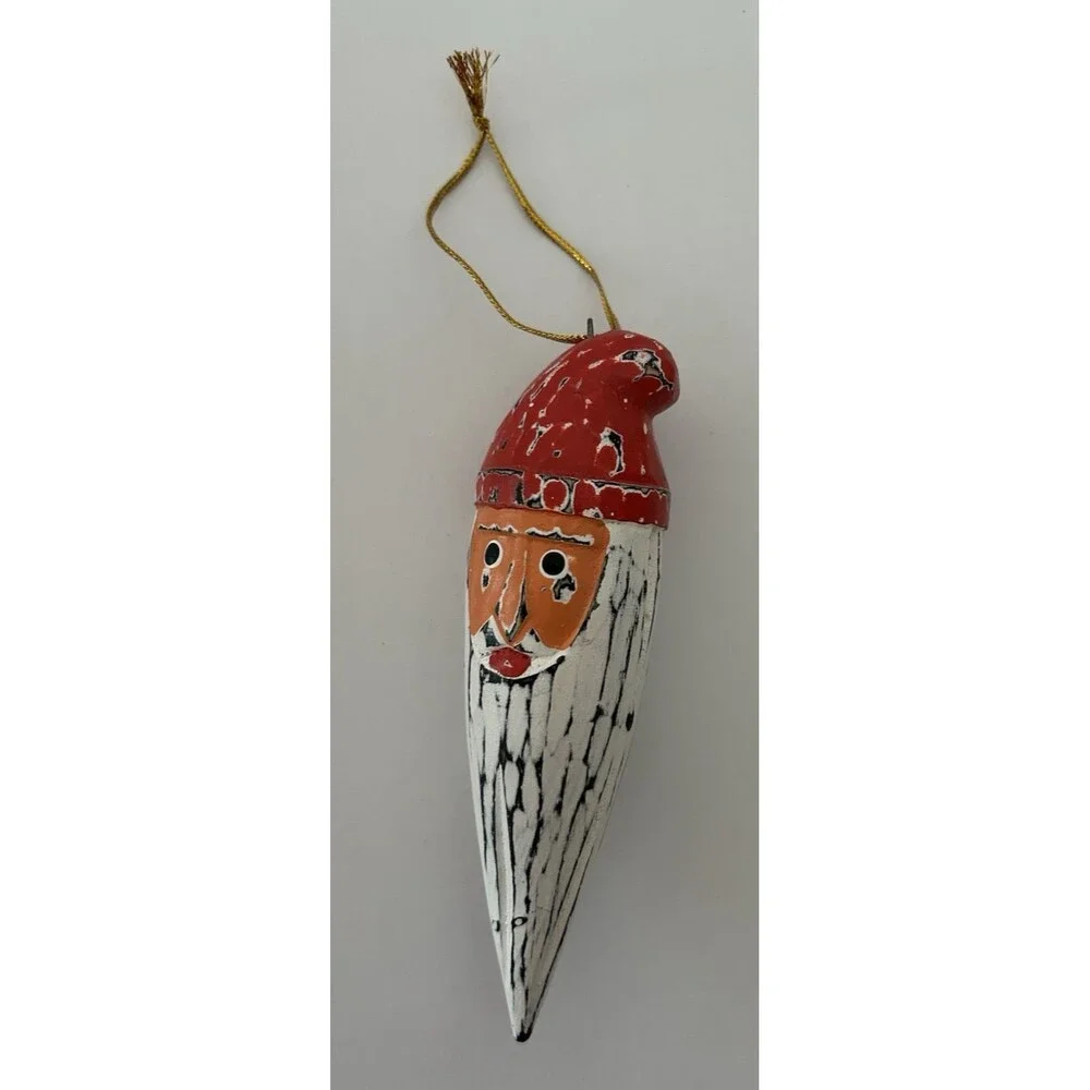 Vintage Rustic Wood Santa Icicle Christmas Ornament 5.5